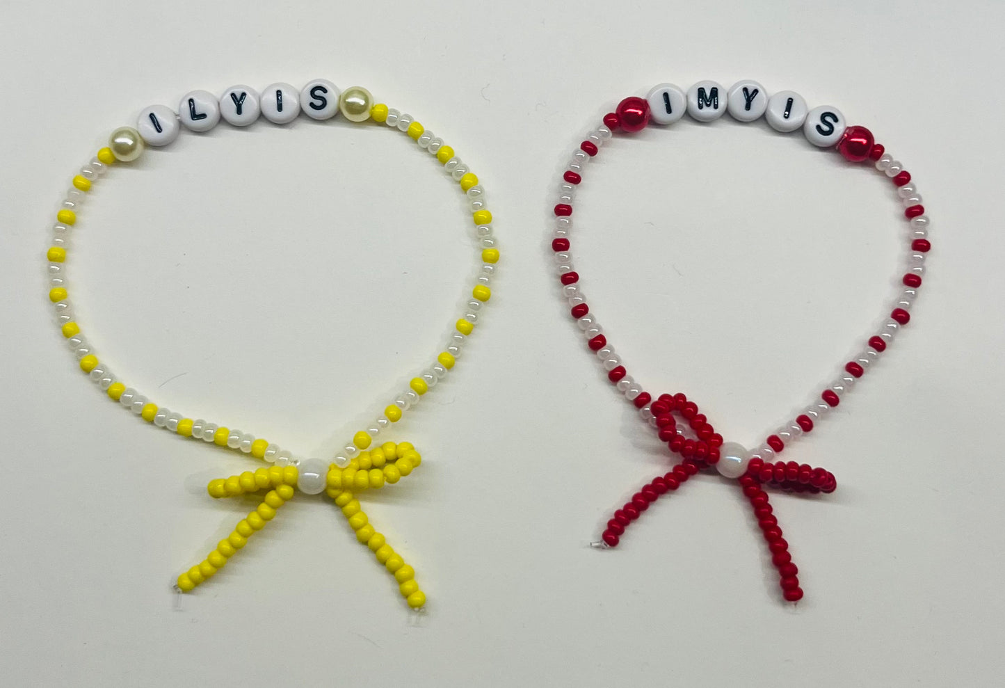 “ILYIS” (I Love You, I’m Sorry) and “IMYIS” (I miss you, I’m sorry) Beaded Bow Bracelet Set