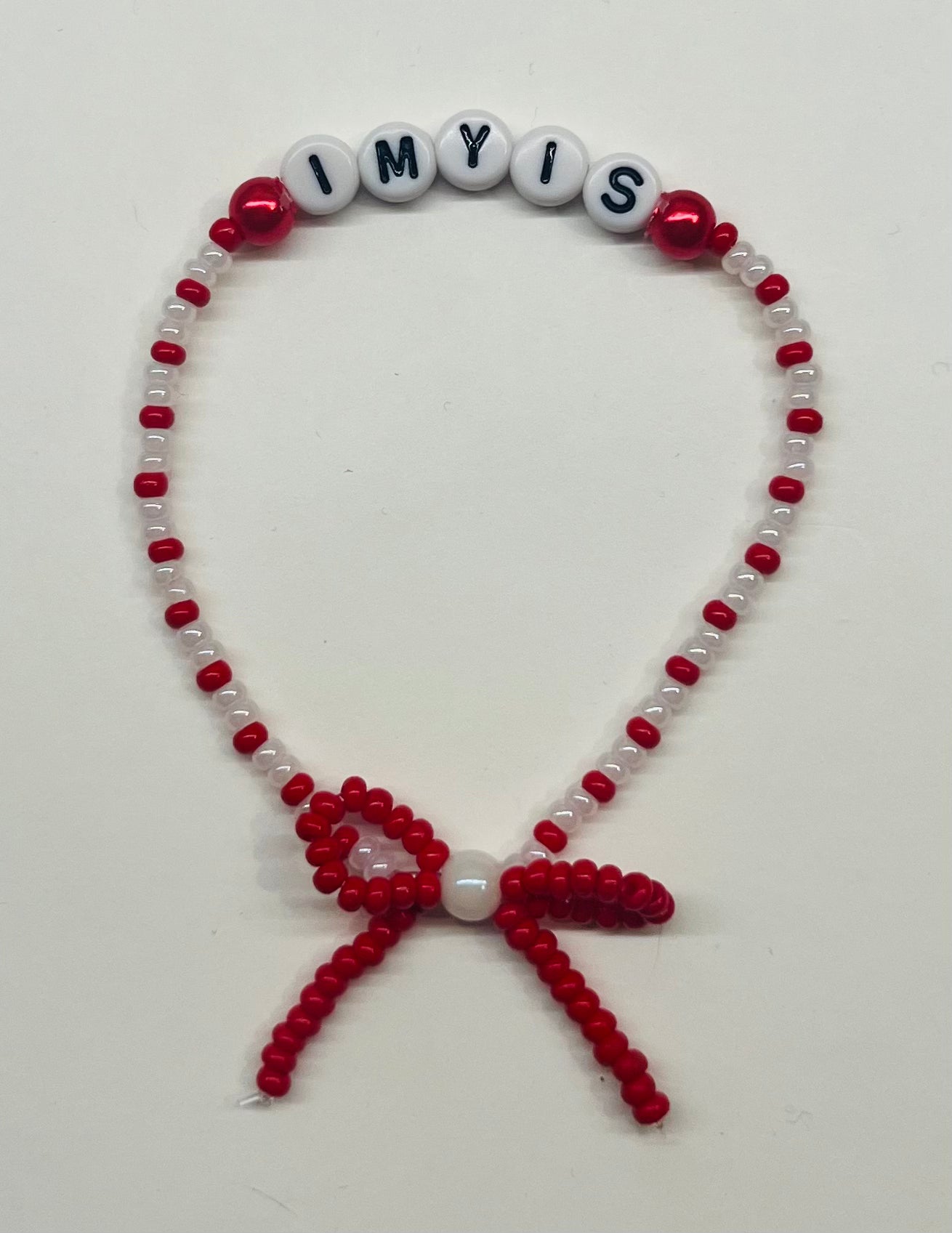 “IMYIS” (I miss you, I’m sorry) Beaded Bow Bracelet