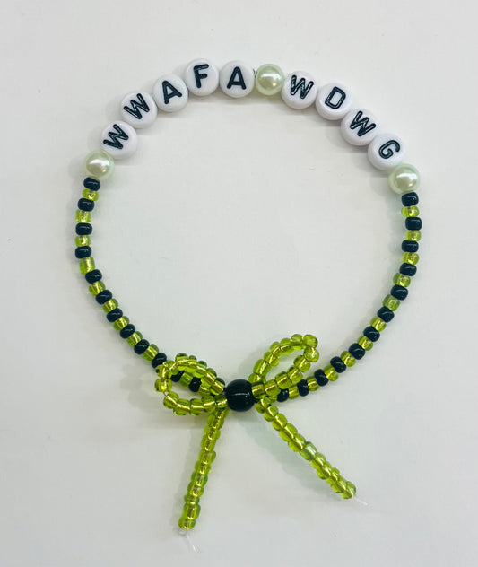 “WWAFAWDWG” (WHEN WE ALL FALL ASLEEP, WHERE DO WE GO?) Beaded Bow Bracelet